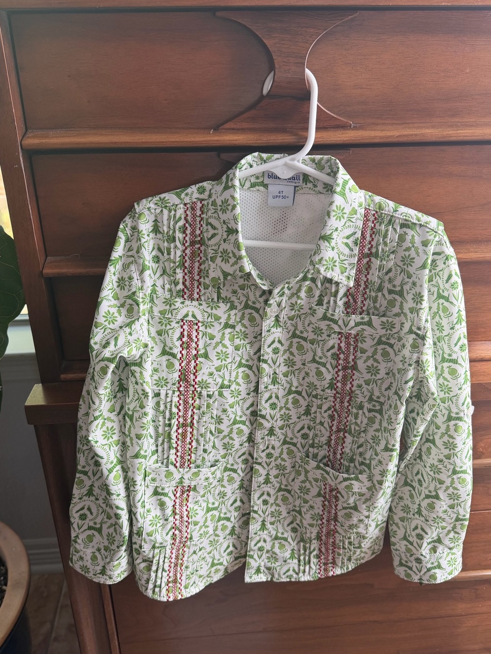 Blue quail Boys 4t embroidered Christmas long Sleeve Shirt performance button